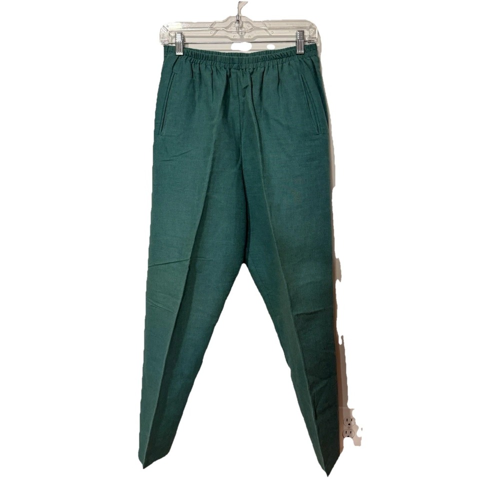 Vintage 80s 90s Lands End‎ Women's 10 Linen Blend High Rise Pants Pull On Green - Picture 4 of 12